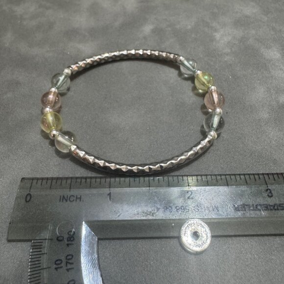 Multi Gemstone Silver Beaded Stretch Bracelet Round Beads Stylish Fashion Access - Picture 3 of 3